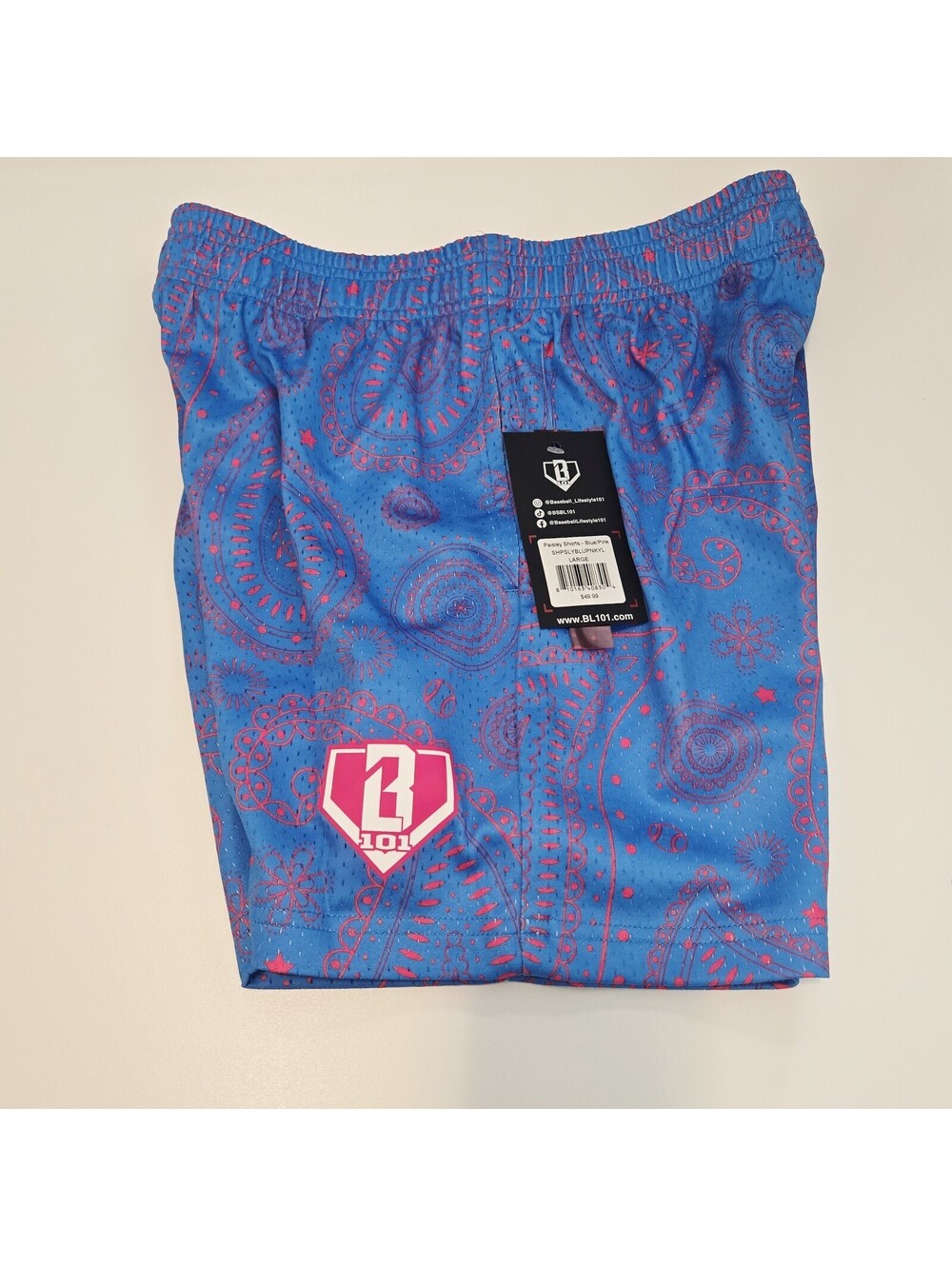 Baseball Lifestyle 101 Shorts Youth Large - Paisley Youth Shorts - Blue/Pink
